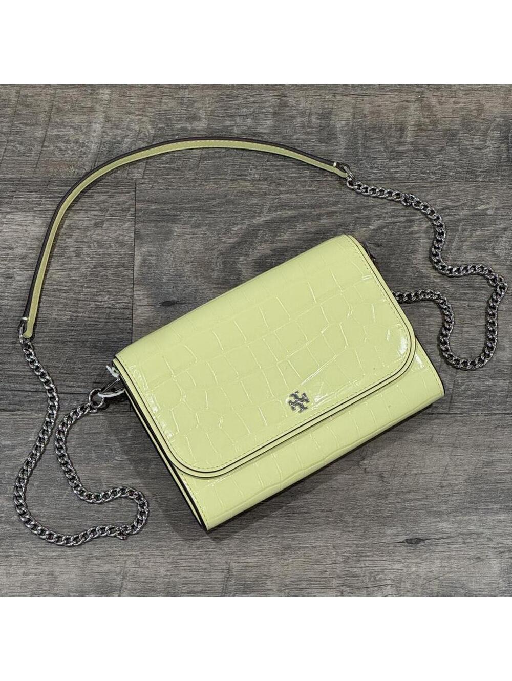 Tory Burch Yellow Croc-Embossed Patent Leather Crossbody / Clutch